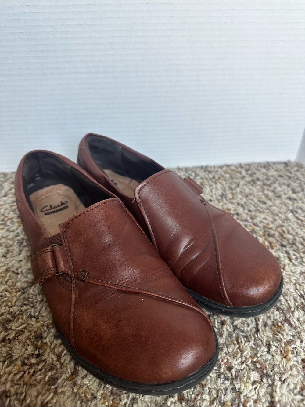 Clarks Brown Leather Slip-On Casual Flats